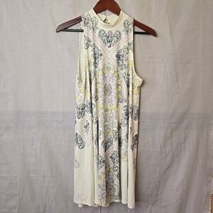 Blu Pepper Women's Sleeveless Dress‎ Small Cream Floral Print High Neck